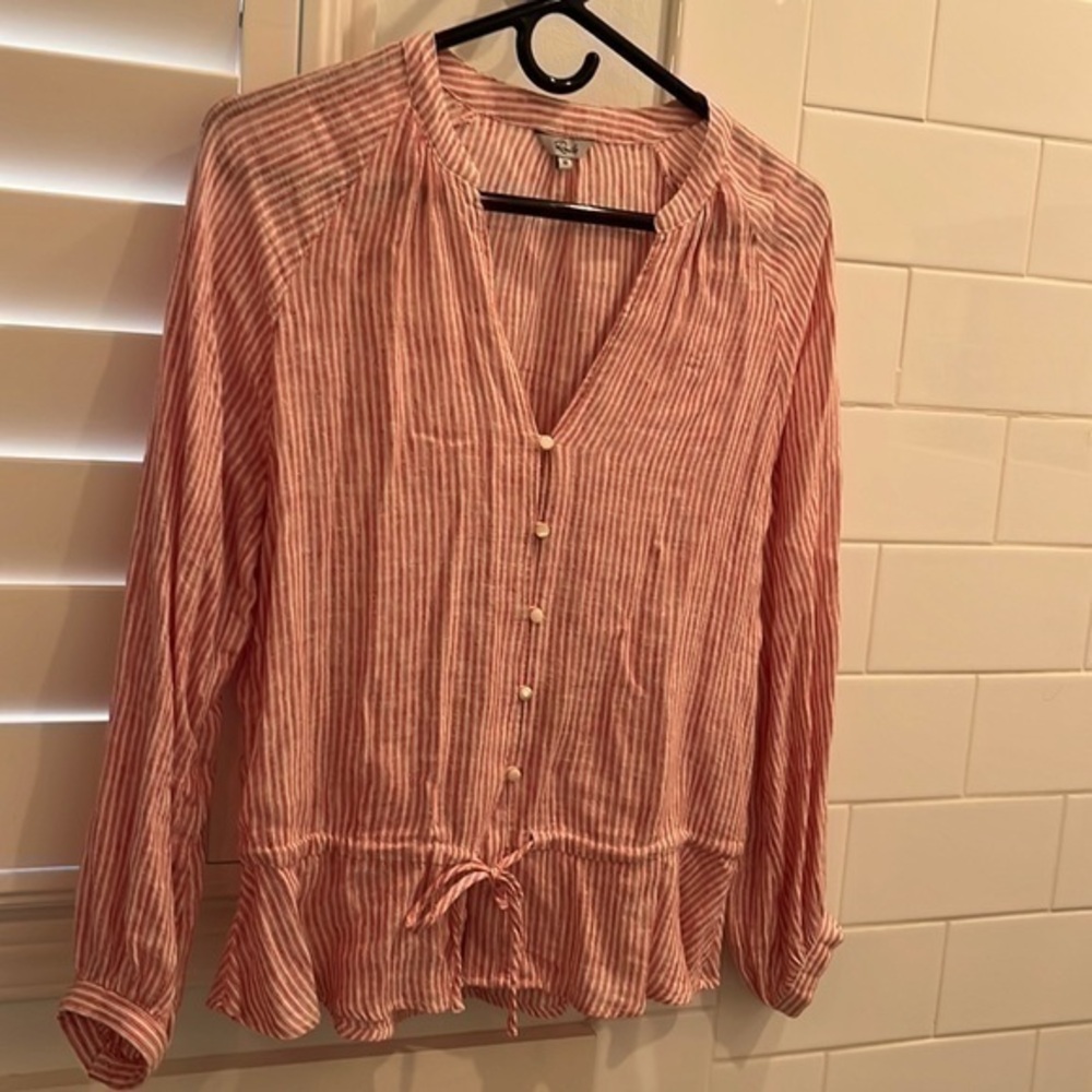 Red And White Stripe Linen Rails Blouse - image 1